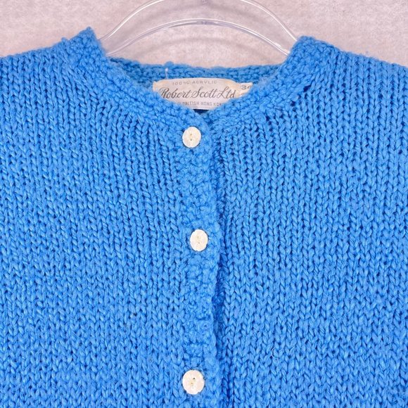 Vintage ROBERT SCOTT Womens 34 Blue Floral Button Long Sleeve Cardigan Sweater - Picture 6 of 11